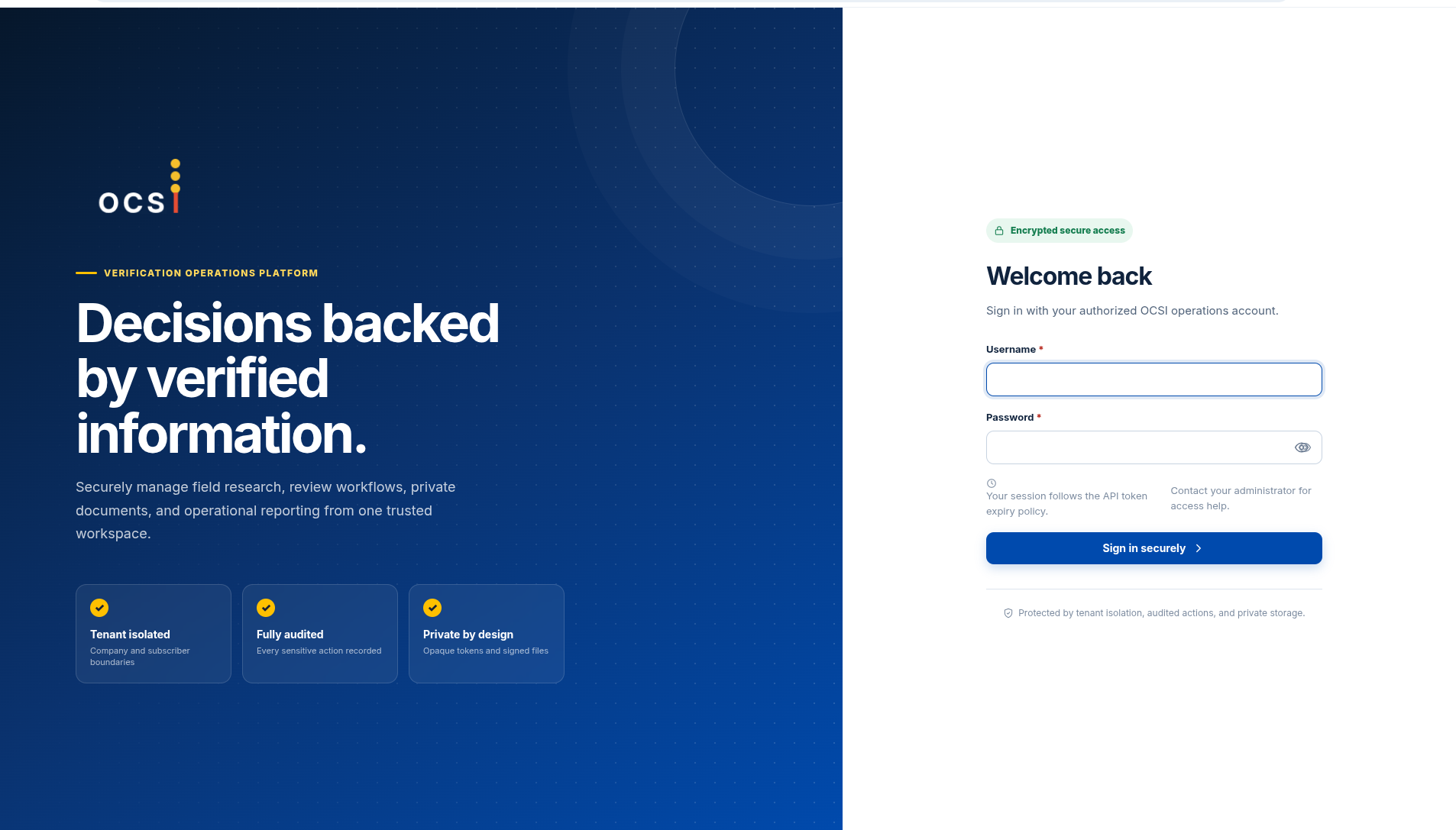 OCSI Verification & Data Intelligence Platform project screenshot